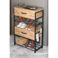 Sepetink Ayakkabılık Ahşap 2 Kapaklı Metal Raflı 4 Katlı Çok Amaçlı Atlantik Çam