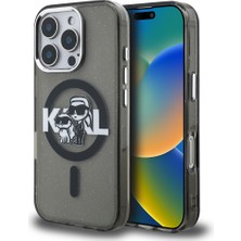 Lopard iPhone 16 Pro Kılıf Karl Lagerfeld Orjinal Lisanslı Parlayan Simli Karl & Choupette Sketch Logo Kapak