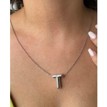 Gümüş Renk T Harf Çelik Balon Kolye