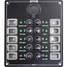 Goldsea Marine Switch Panel 10 Anahtar Şarj Soketli Sigorta Paneli 12-24V 148 X 170 MM