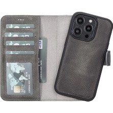 Elikaya TR Apple iPhone 14 Pro Uyumlu Deri Cüzdanlı Kılıf Mwwn VS4EF Gri