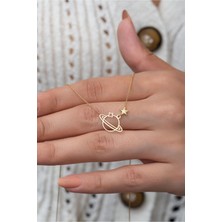 Normadia Şık Orta Boy Gezegen Kolye, 14 Ayar Altın Kaplama, 925 Ayar Gümüş