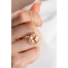 Normadia 925 Ayar Gümüş Dünya Haritası Tasarımlı Zarif Kolye