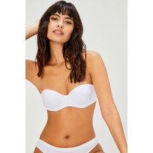 Balenli Dolgusuz Straplez Beyaz Sütyen Takımı