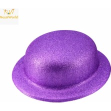NessiWorld Mor Simli Melon Şapka | Ince Plastik Glitter Yetişkin Parti Şapkası
