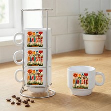 Zerya Kürtçe Mamoste Yazılı Standlı 4'lü Porselen Kahve Fincan Seti - Öğretmenler Günü Için Kürtçe Kahve Fincanları