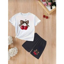 Doce Elegante Kiraz Kurdale Baskılı Yazlık Kız Çocuk Takım