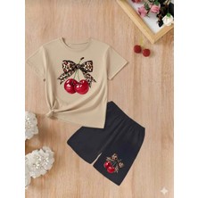 Doce Elegante Kiraz Kurdale Baskılı Yazlık Kız Çocuk Takım