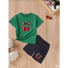 Doce Elegante Kiraz Kurdale Baskılı Yazlık Kız Çocuk Takım