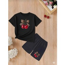 Doce Elegante Kiraz Kurdale Baskılı Yazlık Kız Çocuk Takım