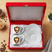 Zerya Amedspor Tasarımlı Kadife Kırmızı Renkli Kutulu 2 Li Porselen Kahve Fincan Seti - Amed Spor Kırmızı Fincanları