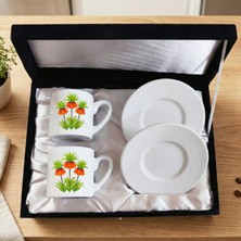 Zerya Ters Lale Çiçek Tasarımlı Siyah Renkli Kutulu 2 Li Porselen Kahve Fincan Seti