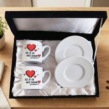 Zerya Kürtçe Ez Ji Te Hez Dikim Seni Seviyorum Yazılı Siyah Renkli Kutulu 2 Li Porselen Kahve Fincan Seti
