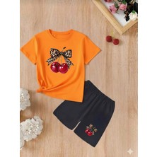 Doce Elegante Kiraz Kurdale Baskılı Yazlık Kız Çocuk Takım