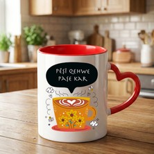 Zerya Kürtçe Pêşi Qehwe Paşê Kar Yazılı Kırmızı Kalp Kupa Bardağı - Pêşi Qehwe Paşê Kar Kalp Kupa Bardak