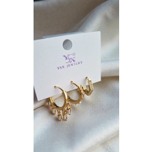 Initium Premium Paslanmaz Çelik 14K Altın Kaplama 3'lü Zirkon Taşlı Küpe