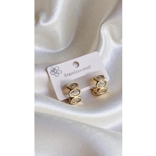 Initium Premium Paslanmaz Çelik Zirkon Taşlı 14K Altın Kaplama Gold Küpe