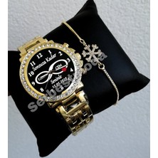 Kişiye Özel Isim Baskılı Bayan Kol Saati ve Bileklik Kombini Sevgiliye Hediye Doğum Günü Hediyesi Kadın Saat