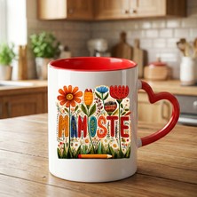 Zerya Kürtçe Mamoste Yazılı Kırmızı Renkli Kalp Kupa Bardağı - Öğretmenler Için Mamoste Kalp Kupa Bardak