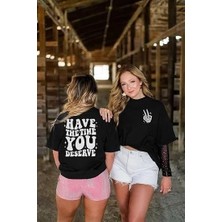 Giyim Center Kadın Bisiklet Yaka Kısa Kol Baskılı T-Shirt - Siyah