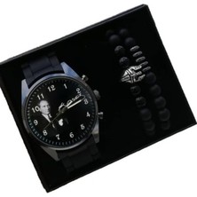 Erkek Saat ve Bileklik Kombini Atatürk Temalı Erkek Saat Baskılı Kol Saati Babalar Günü Doğum Günü Hediyesi