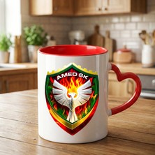 Zerya Amedspor Desenli Kırmızı Renkli Kalp Kupa Bardağı - Amed Spor Kupa Bardak