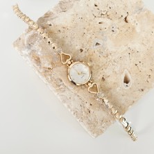 Vesce Atelier Çift Kalpli Gold Saat Beyaz