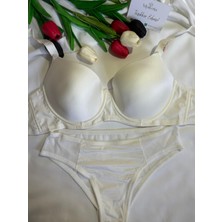 Mysteria İç Giyim & Aksesuar Ekru Sütyen Takım Toparlayıcı Özellikli Saten Kumaş 2 Parça Balensiz Günlük Kullanım İçin