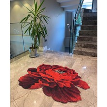 Doğuş Peluş Halı Doğuş Asimetrik Kesim Kırmızı Gül Dijital Baskılı Halı