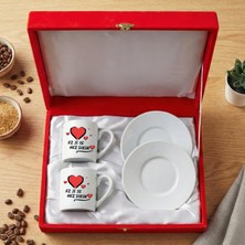 Zerya Kürtçe Ez Ji Te Hez Dikim Seni Seviyorum Yazılı Kırmızı Renkli Kutulu 2 Li Porselen Kahve Fincan Seti