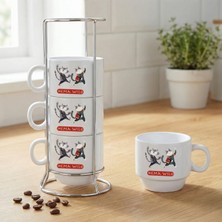 Zerya Kürtçe Hema Wilo Standlı 4'lü Porselen Kahve Fincan Seti