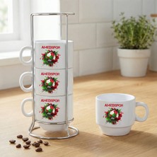 Zerya Amedspor Futbol Toplu Standlı 4'lü Porselen Kahve Fincan Seti - Amed Spor Fincan Seti