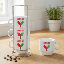 Zerya Amedspor Tasarımlı Standlı 4'lü Porselen Kahve Fincan Seti - Amed Spor Fincan Seti