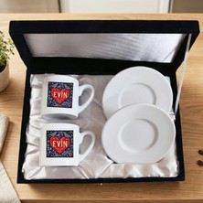 Zerya Sevgililere Özel Kürtçe Evîn Yazılı Kadife Siyah Renkli Kutulu 2 Li Porselen Kahve Fincan Seti