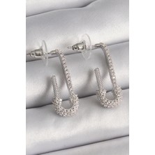 Bfs Pirinç Gümüş Renk Zirkon Taşlı Çengelli Iğne Model Kadın Küpe