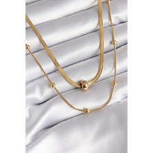Luord Ticaret Bfs 316L Çelik Gold Renk Italyan Zincir Model Topçuk Detay Kadın Kolye