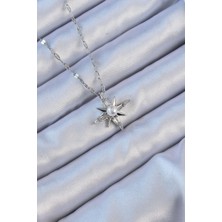 Luord Ticaret Bfs 316L Çelik Zincir Gümüş Renk Baget Taşlı Inci Detay Kutup Yıldızı Kolye