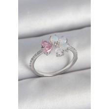 Luord Ticaret Bfs Pirinç Gümüş Renk Beyaz Mineli Pembe Zirkon Taşlı Çiçek Model Kadın Yüzük