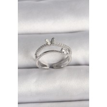 Luord Ticaret Bfs Pirinç Gümüş Renk Zirkon Taşlı Kelebek Figürlü Ayarlanabilir Yüzük