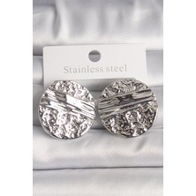 Luord Ticaret Bfs Pirinç Gümüş Renk Işlemeli Daire Plaka Model Kadın Küpe