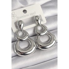 Luord Ticaret Bfs Pirinç Gümüş Renk Damla Detay Sallantı Halka Model Kadın Küpe