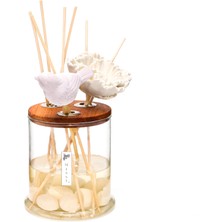 Missi Dekorlu Masif Ahşap Kapaklı 250 ml Yuvarlak Şişe Yasemin Sandal Oda Kokusu