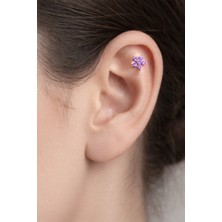 Sacce Scarves & Accessories Mor Çiçekli Helix Piercing Kıkırdak Lob Gold Renk