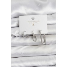 Luord Ticaret Bfs Gümüş Renk Zirkon Taşlı 3'lü Kadın Küpe Seti