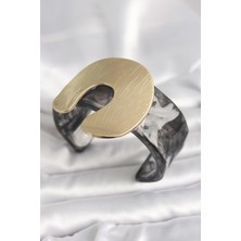 Luord Ticaret Bfs Siyah Mermer Desen Akrilik Plastik Gold Nal Model Plaka Vintage Kadın Bilezik