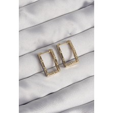 Luord Ticaret Bfs Pirinç Gold Renk Zirkon Taşlı Dikdörtgen Model Seranay Küpe