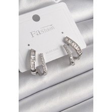 Luord Ticaret Bfs Pirinç Gümüş Renk Zirkon Taşlı Kadın Küpe