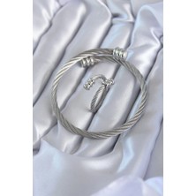 Luord Ticaret Bfs 316L Çelik Gümüş Renk Sarmal Model Erkek Bileklik Yüzük Kombini