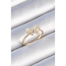 Luord Ticaret Bfs Pirinç Gold Renk Beyaz Mineli Zirkon Taşlı Kelebek Model Kadın Yüzük