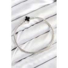 Luord Ticaret Bfs Pirinç Charm Zirkon Taşlı Yonca Model Gümüş Renk Kadın Bileklik